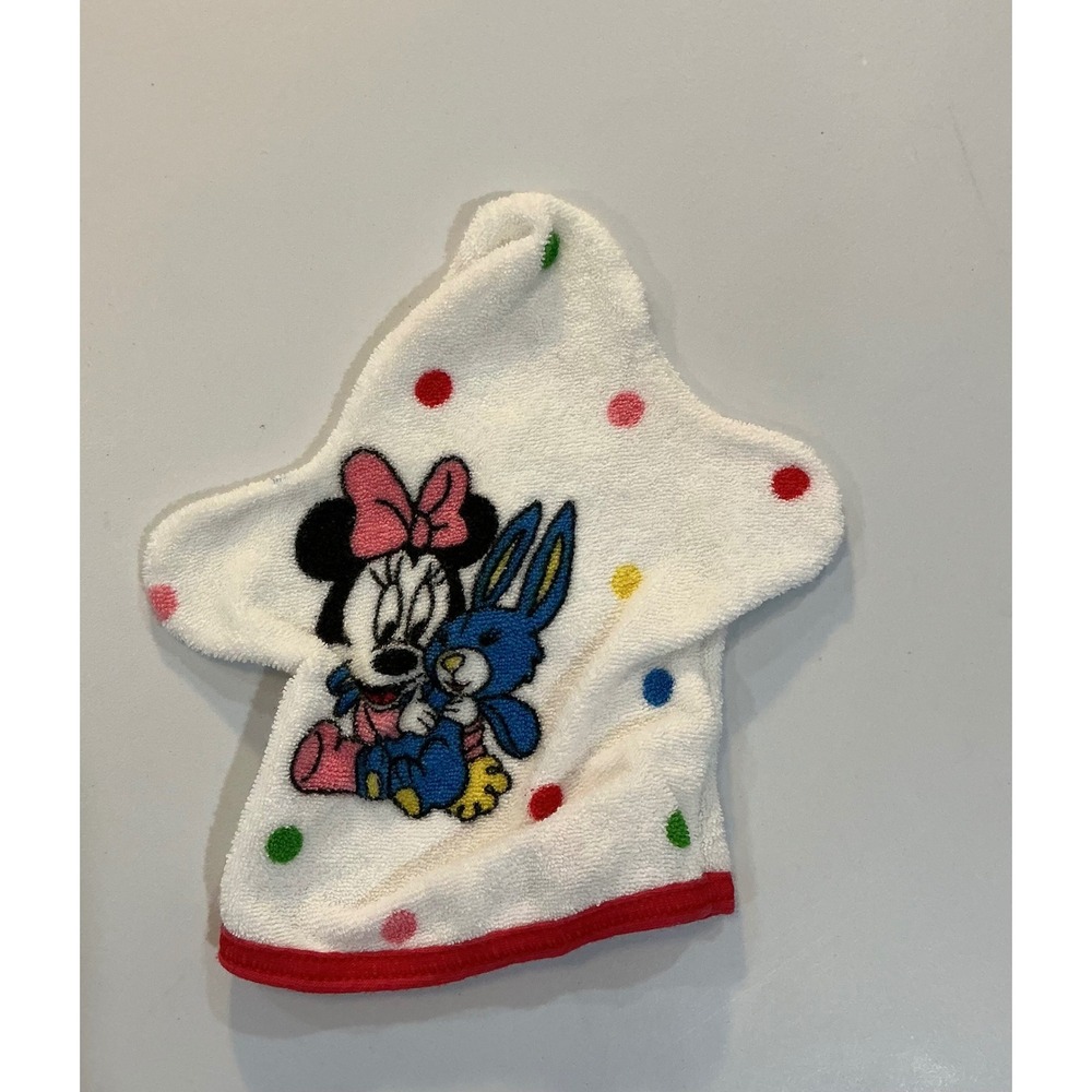 VTG USA Made Dundee Disney Minnie Mouse Wash Mitt Kids OS Polka Dot Terry Cloth